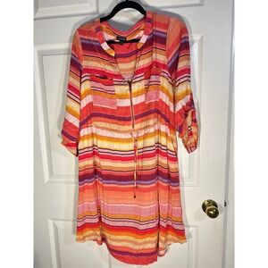 Torrid Size 2 Striped‎ Zip Front Roll Tab Sleeve Dress Plus Size
